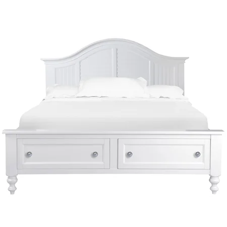 King Panel Bed with Curved Shutter-Style Headboard and Storage Footboard